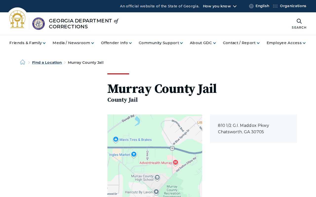 Official Murray County Jail facility directory for county booking records