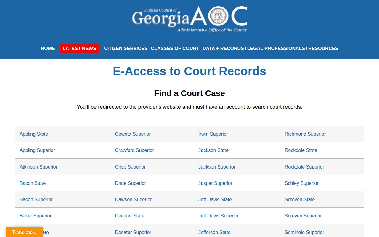 Georgia official court access directory for Murray County case dispositions