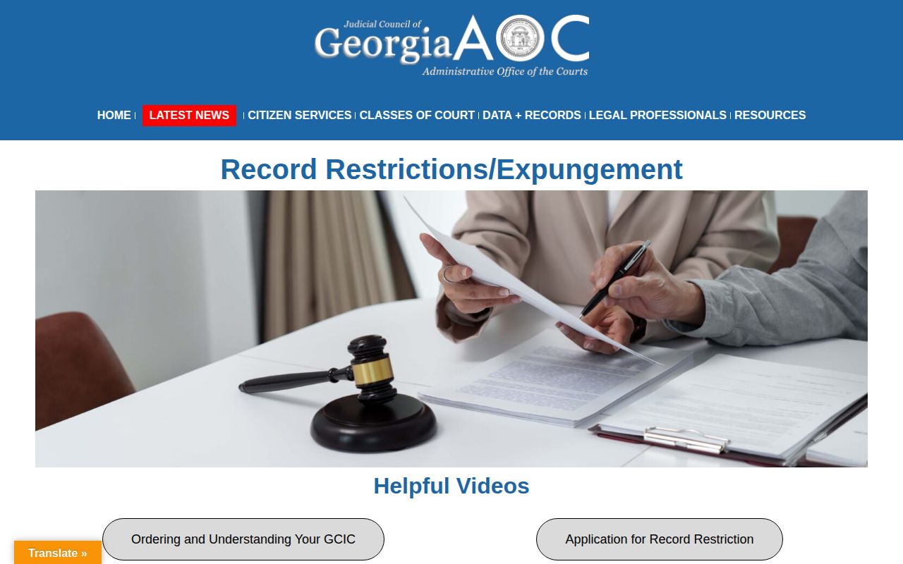Georgia record restriction and expungement procedure for Murray County booking records